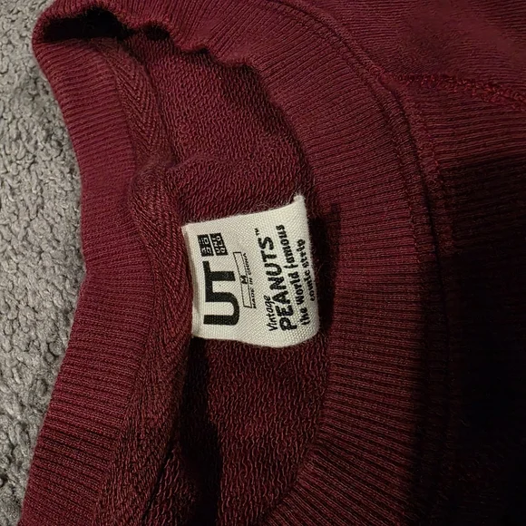 Vintage Peanuts Uniqlo CHARLIE B Maroon Crewneck Medium‎ - Picture 2 of 5